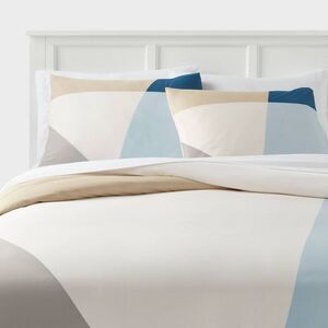 King Printed Easy Care Duvet Cover and Sham Set Iv Ivory/Light Blue/Khaki